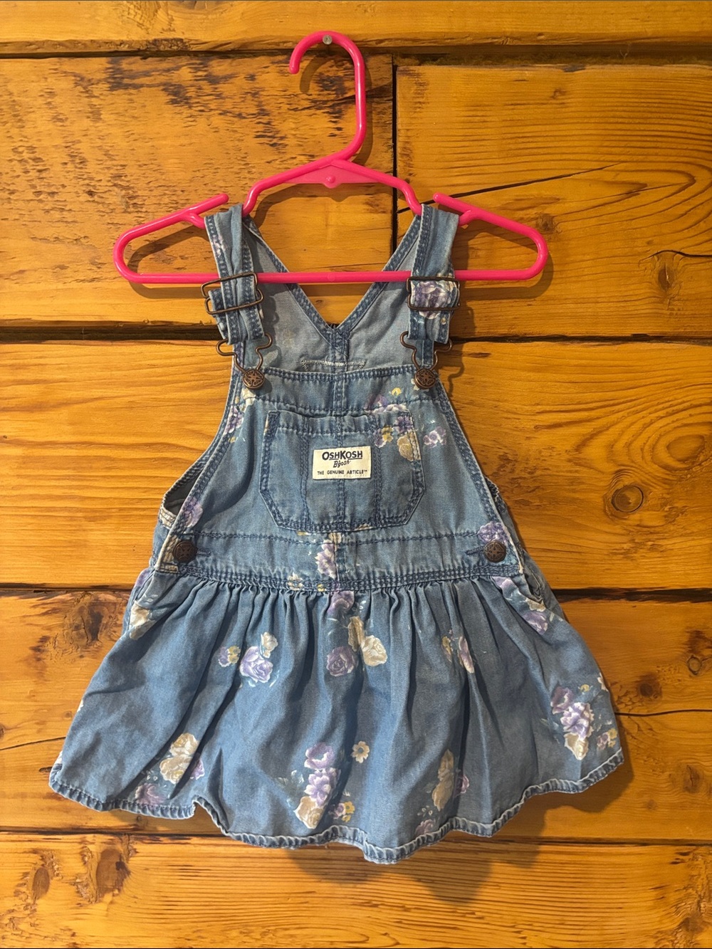 OshKosh B'gosh Denim Floral Overall Skirt - Blue with Purple & Cream Flowers